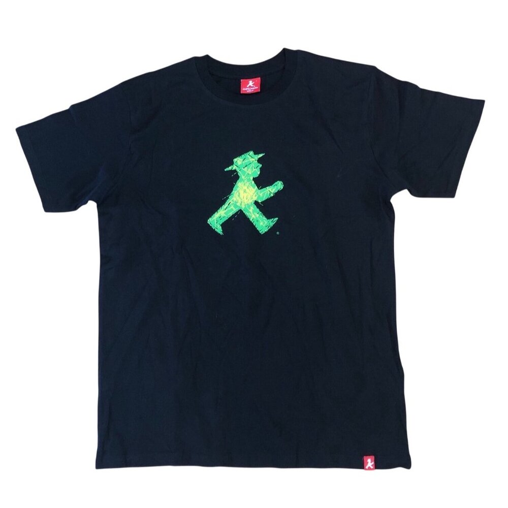 Ampelmann Berlin Shirt With Green Man Walking Black Lrg Cotton Short Sleeve